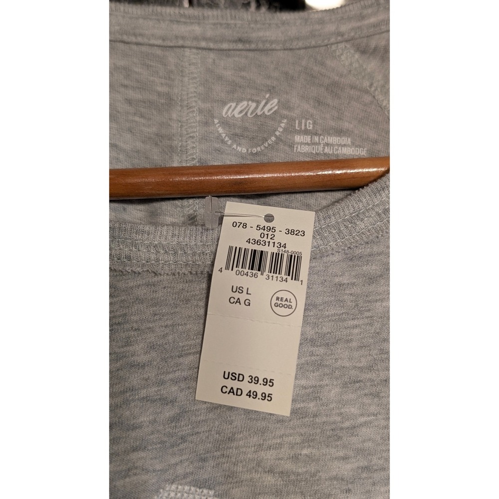 NWT Aerie The Good Old Days Graphic Long Sleeve T-Shirt Heather Grey L oversized - Picture 3 of 8